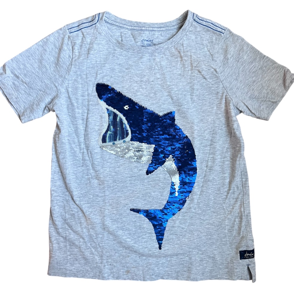 Joules Archie Shark Shirt size 9 flip sequin Made for Mischief